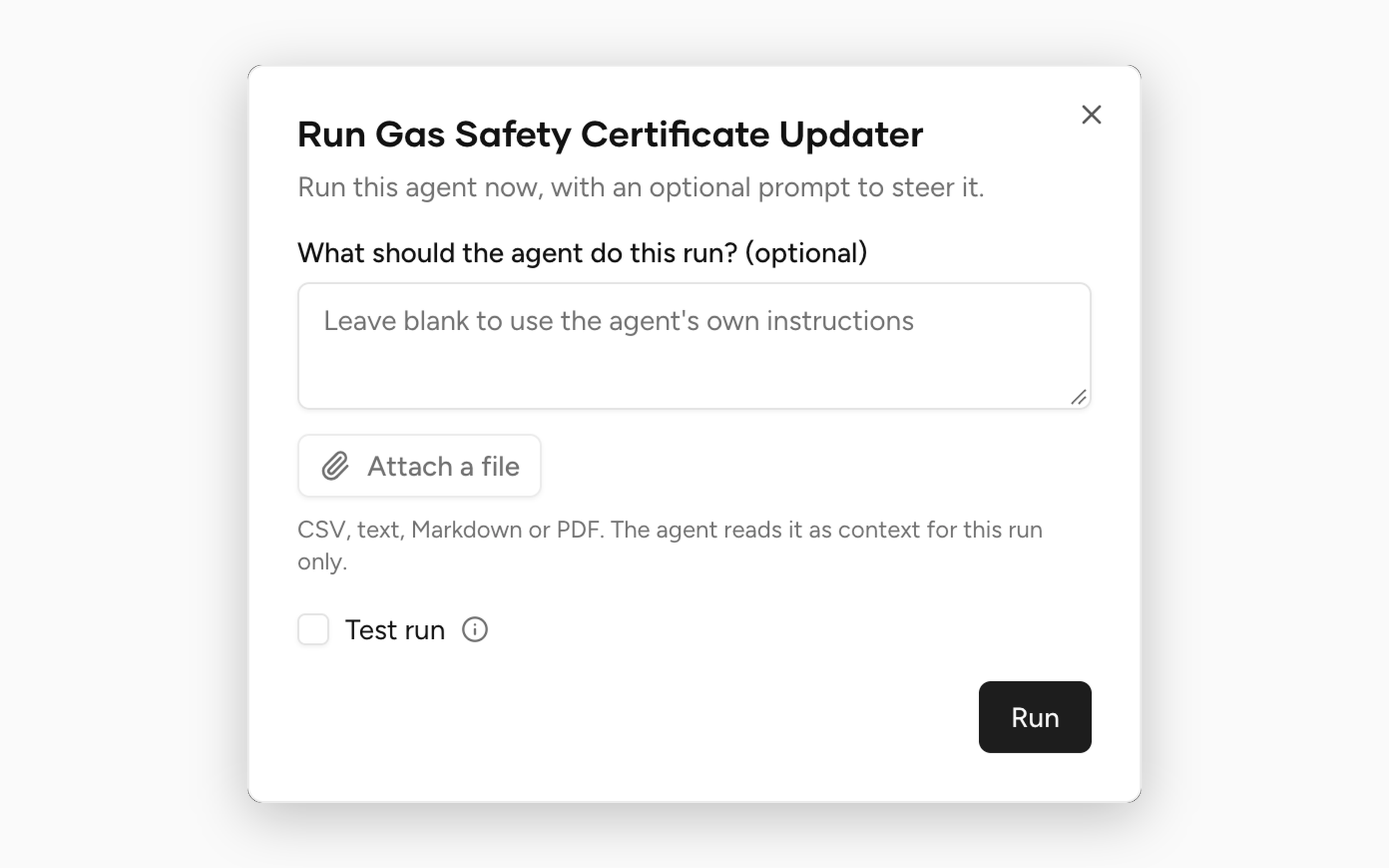 Attach a file when running an agent