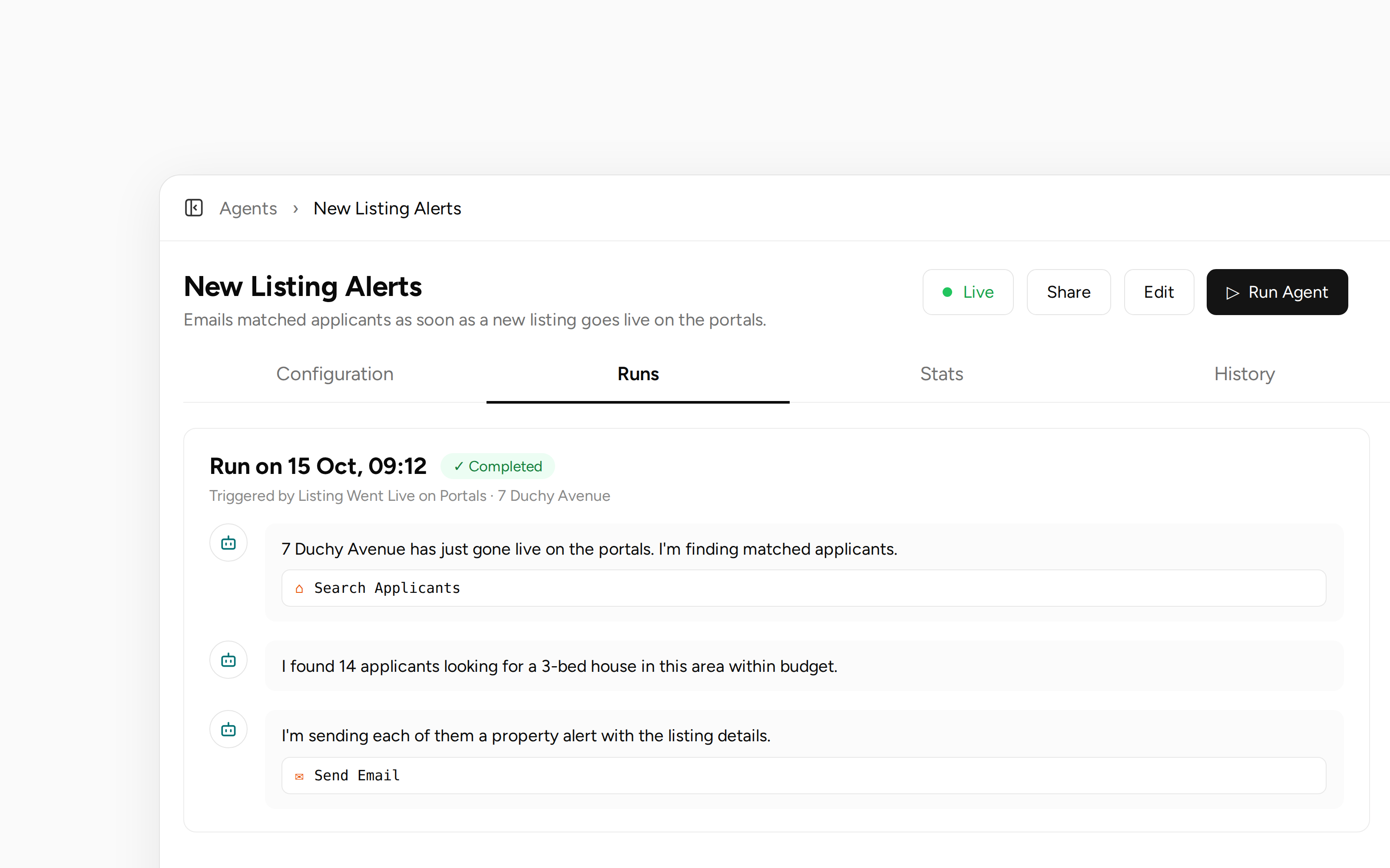 Launch tasks from a Property Live on the Portals